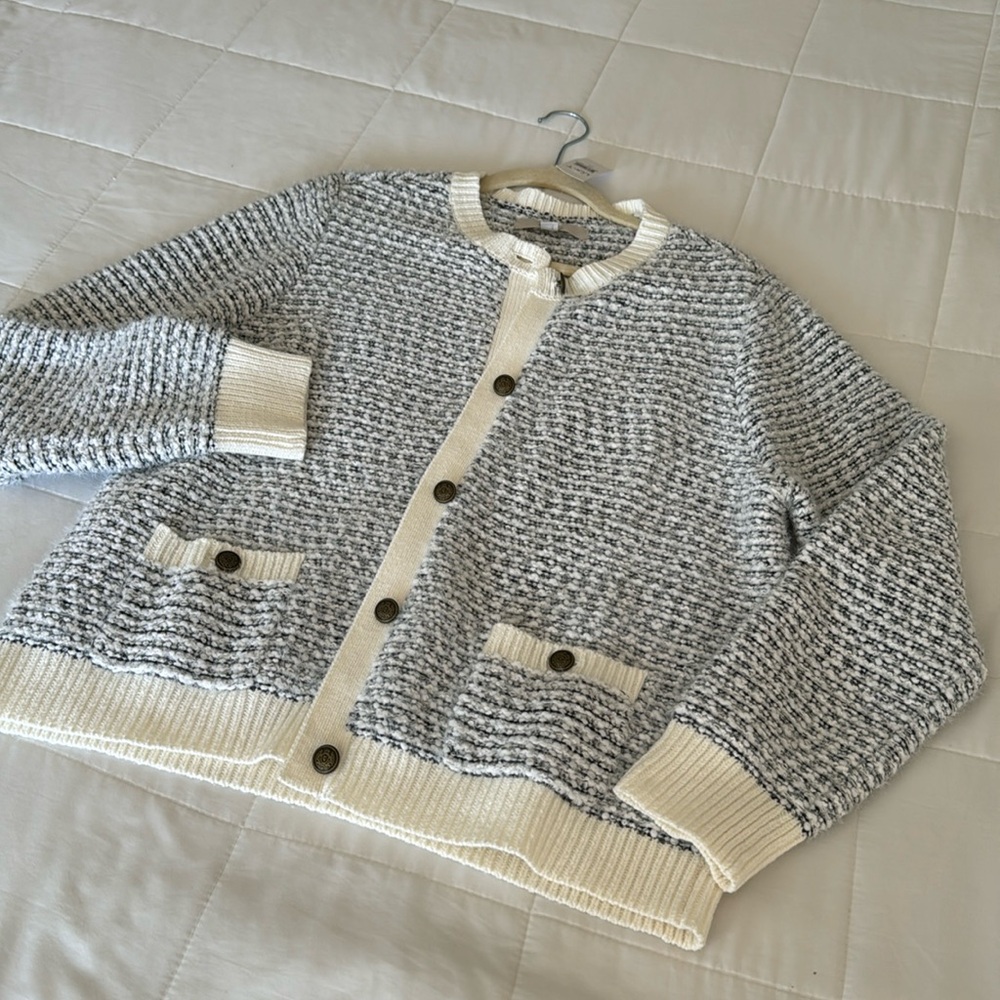 NWT. LOFT Lady jacket/sweater/cardigan. Color is cream & black.  Gold buttons.